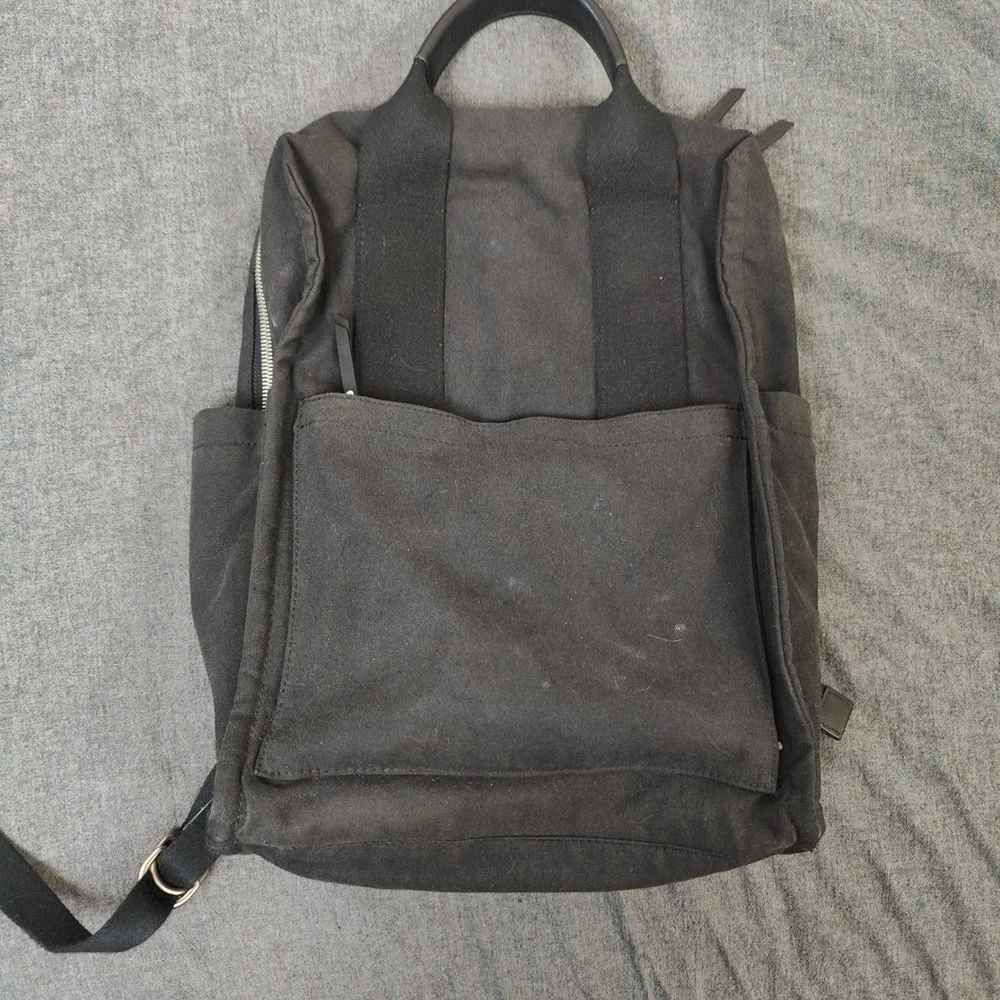 Quince‎ Canvas Backpack Unisex Black Leather Trim Minimalist Commuter Utility